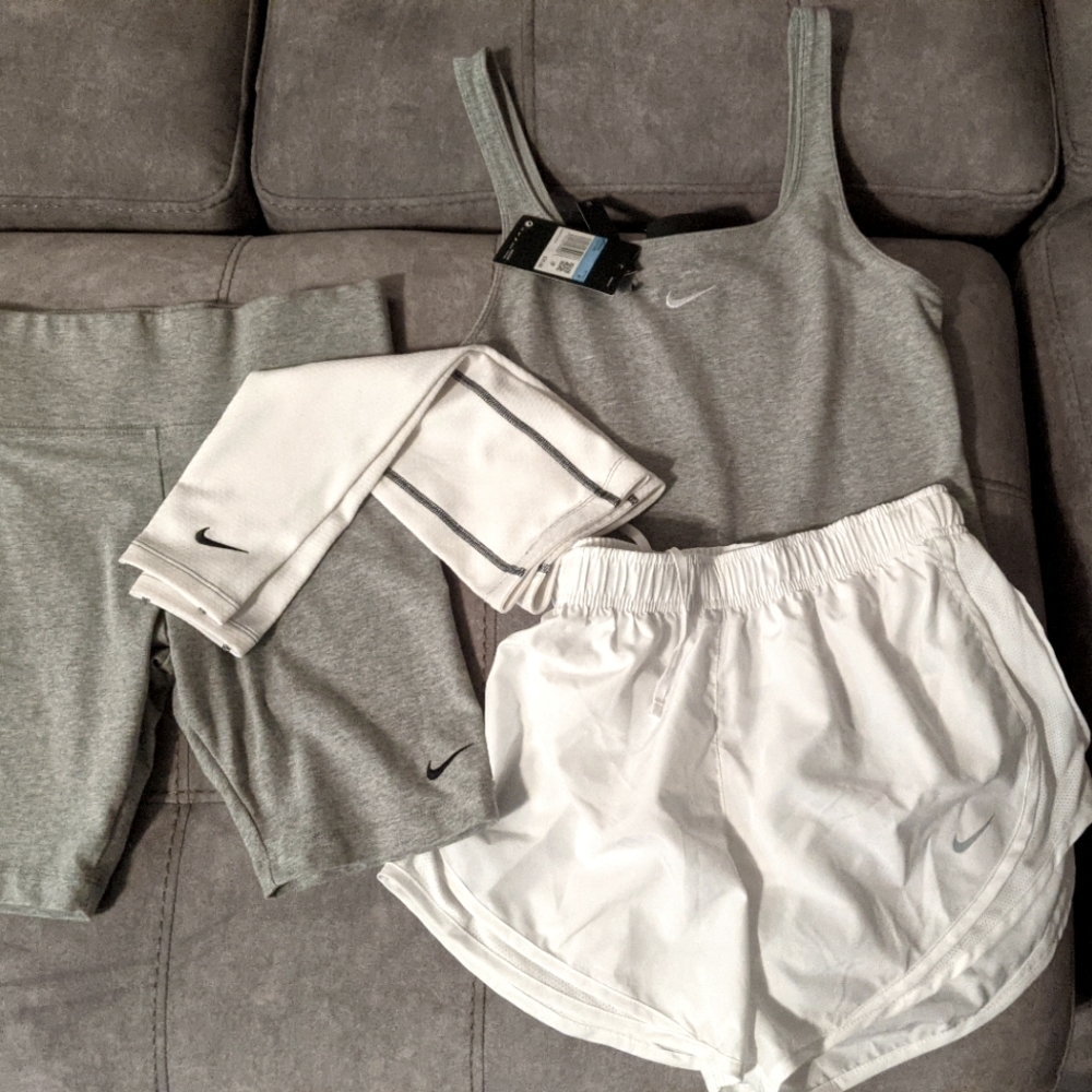 Nike shorts, body suit, arm sleeves